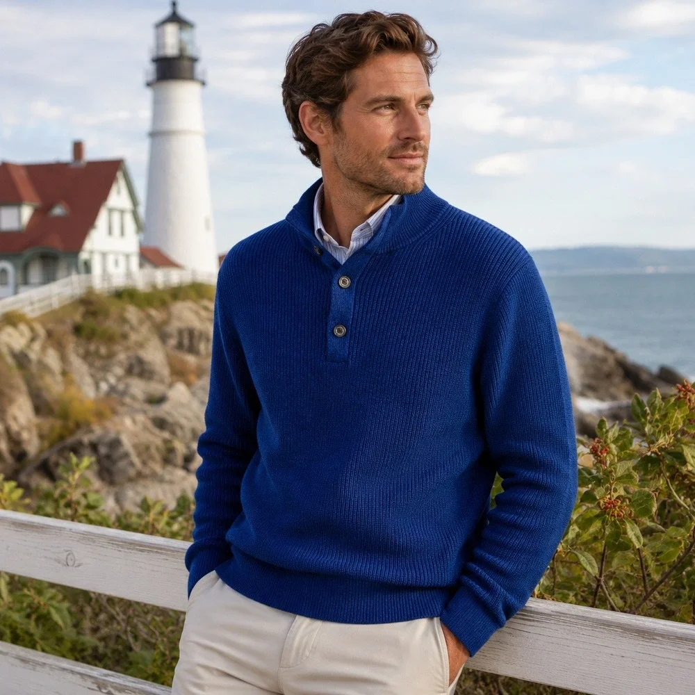 Vineyard Vines Mens Oysterman‎ Sweater Sz L Blue Merino Wool Quiet Luxury Preppy